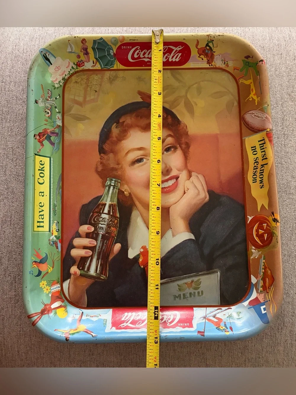Vintage Original 1953 Coca Cola Menu Girl Metal Serving Tray 13